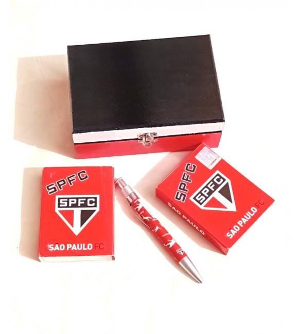 Kit Torcedor São Paulo 01 caixa MDF + 02 Baralhos + 01 caneta